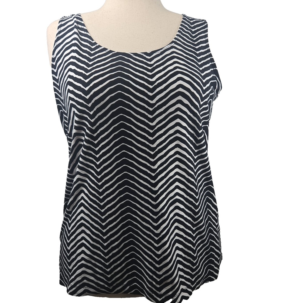 Chico's Size 3 Black & White Print Stretch Knit Tank Top